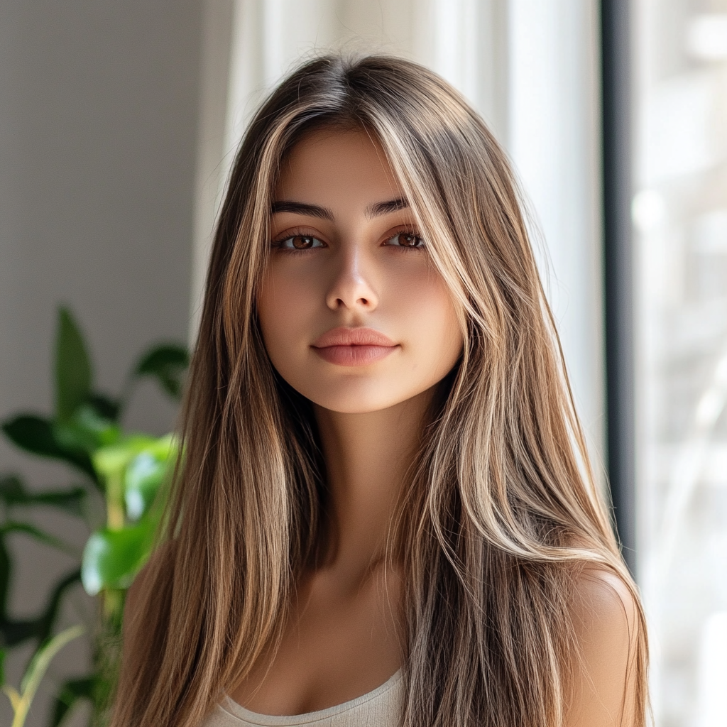 Transformação de cabelo com balayage natural, criando reflexos sutis e dimensão